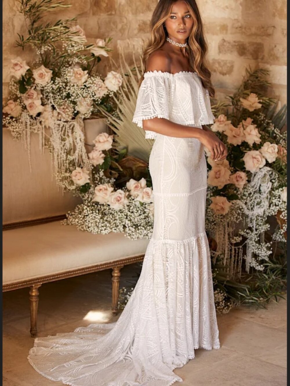 Lulu's In My Life White Lace Off Shoulder Maxi Dress
